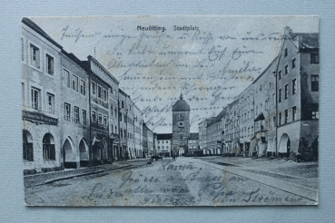 AK Neuötting / 1905-1930 / Stadtplatz / Strassenansicht / Buchdruckerei